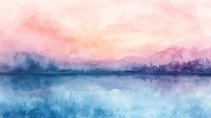 Fototapeta premium A serene sunset or sunrise over a calm body of water under a colorful sky.