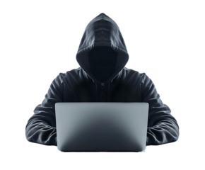 Hacker Working on Laptop Isolated on Transparent Background