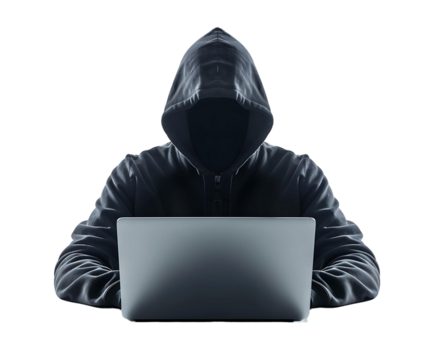 Hacker Working on Laptop Isolated on Transparent Background