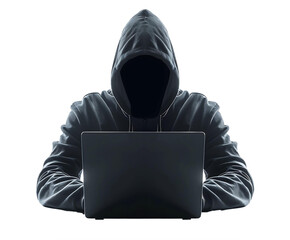Hacker Using Laptop Cutout on Transparent Background