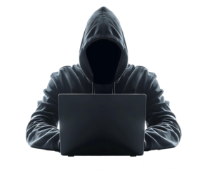 Hacker Using Laptop Cutout on Transparent Background