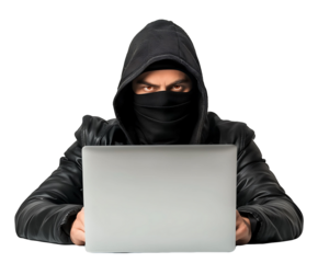 Hacker with Laptop on Clear Background