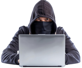 Transparent Background Hacker Working on Computer