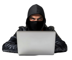 Transparent Background Hacker Typing on Laptop