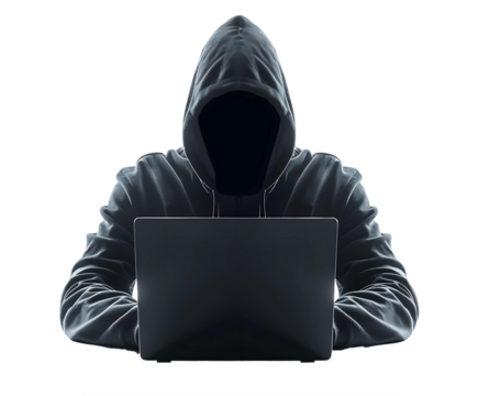 Hacker Using Laptop Cutout on Transparent Background