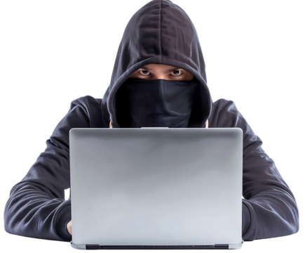 Transparent Background Hacker Working on Computer