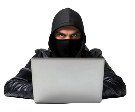 Transparent Background Hacker Typing on Laptop - Powered by Adobe