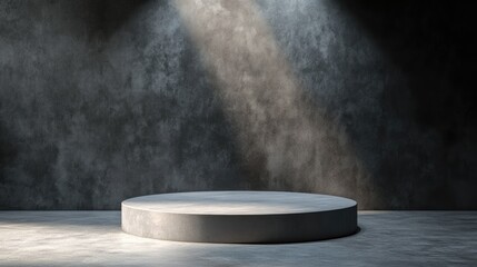 Concrete Platform Illuminated by Light Beams Against a Rough Wall