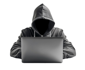 Hacker with Computer on Transparent Background