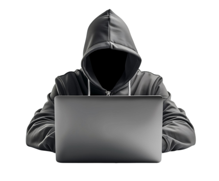Hacker with Computer on Transparent Background