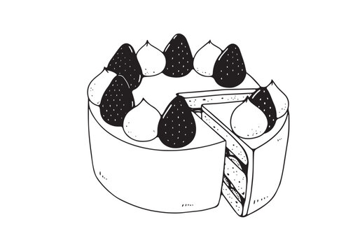 recommend clip art: カット面のある苺のショートケーキの線画