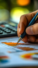 Close-up of Hand Writing on Financial Document
