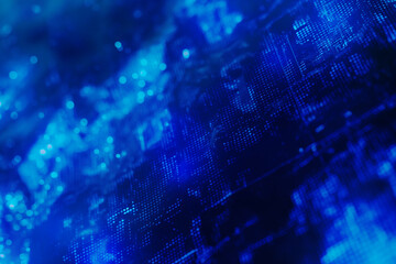 Cyber-inspired tech background wallpaper design with floating computer code, radiant matrix grids, and transparent overlays of digital data, glowing in vibrant blue tones