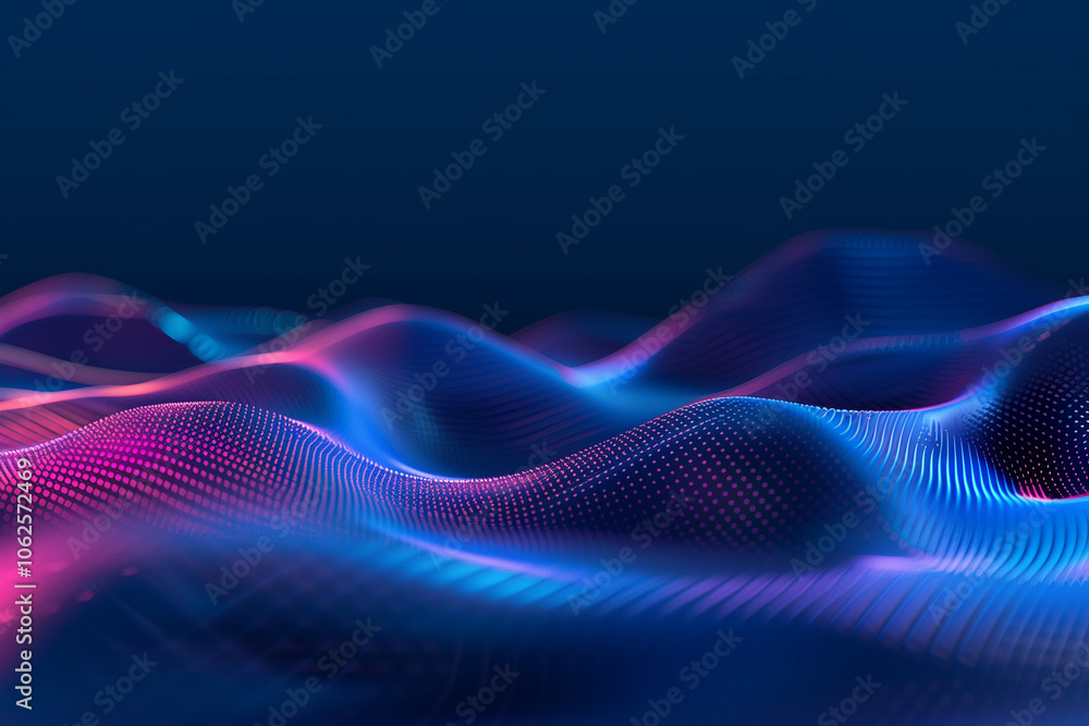 Poster high-tech background with luminous digital scripts, abstract waveforms, and virtual screens, set aga