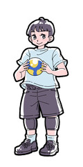 バレーボールを持った男の子のイラスト