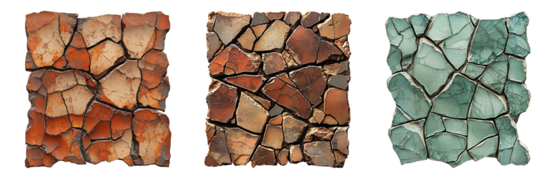 PNG Textures of Broken Tiles and Stones. Isolated on transparent background