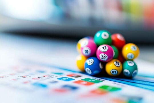 Colorful lottery balls on a ticket, denoting chance and excitement in games of luck.