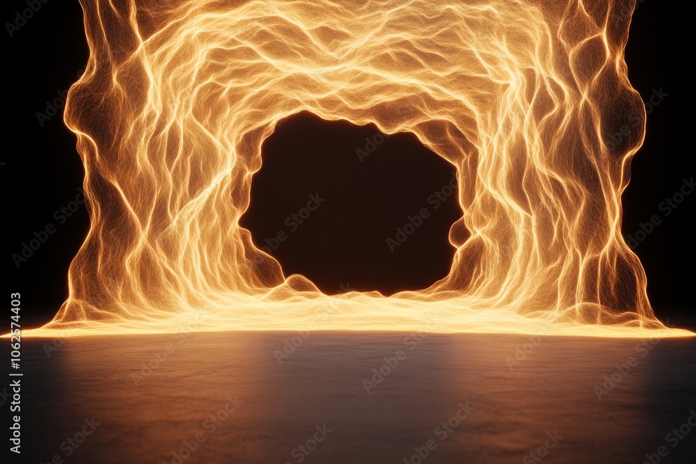 Poster dynamic light tunnel effect on a dark background, abstract design.