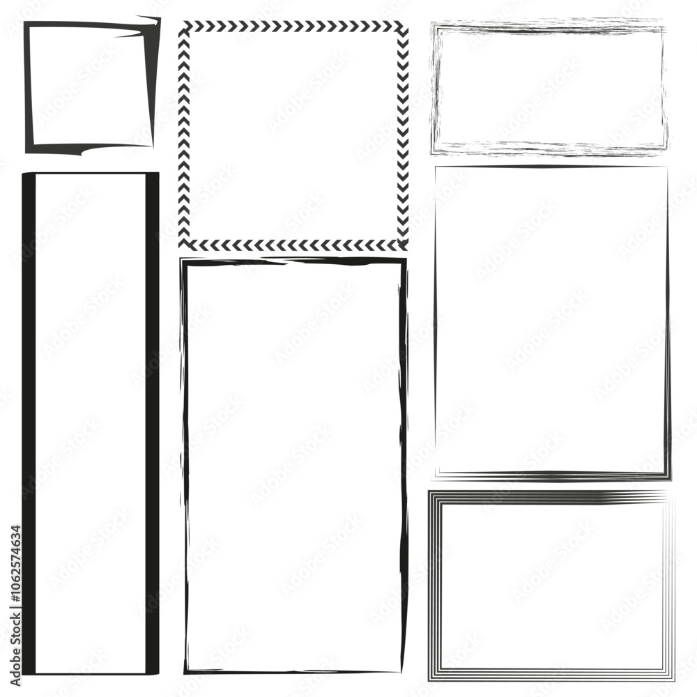 Poster drawn frame icons. various border styles. decorative rectangular shapes. vector illustration.