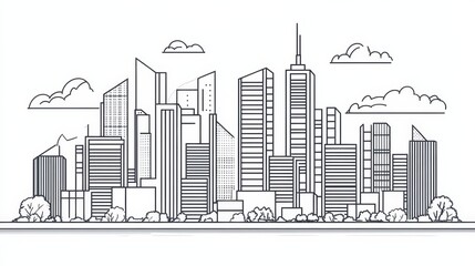 Obraz premium Line Drawing of Cityscape with Skyscrapers