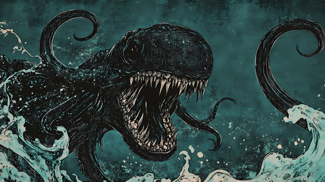 Giant sea monster. Behemoth Beast. Illustration