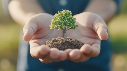 Hands Holding Small Tree Sapling  Green Growth  Environmental Concept