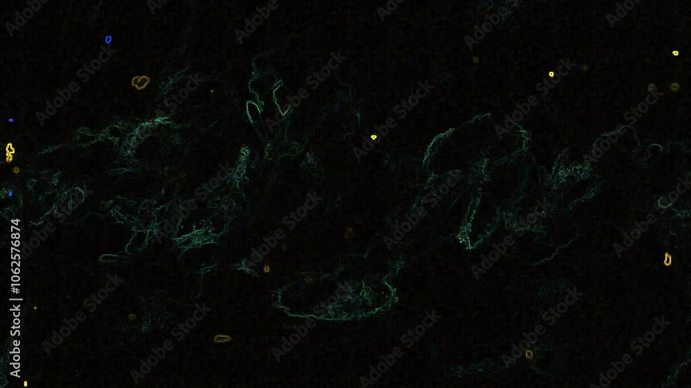 Poster neon colored textures and particles in motion on a black background