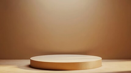 A Single Round Platform on a Wooden Surface with a Brown Background