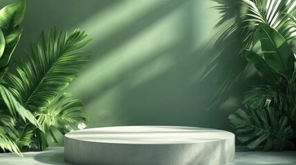 Circular Stone Platform Surrounded by Lush Tropical Foliage