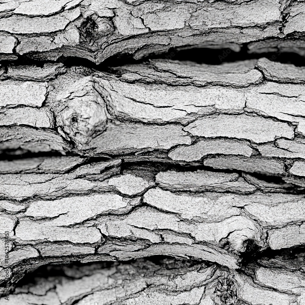 Aufkleber close-up of tree bark with rough texture and deep cracks.