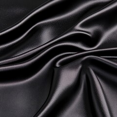 Fototapeta premium Smooth, luxurious black satin fabric with soft, flowing drapes.