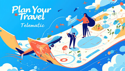 Travel Planning Illustration with Map and Airplane