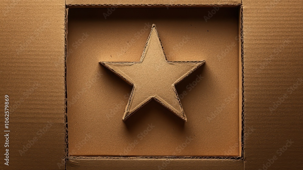Poster a cardboard box with a star shape and arrows pointing to the top and bottom