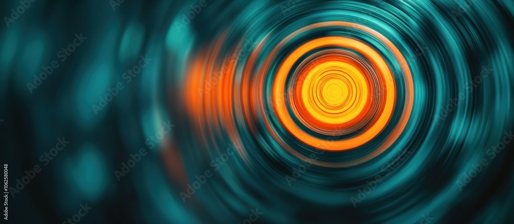 Poster abstract background with a swirling blue and orange circular pattern.