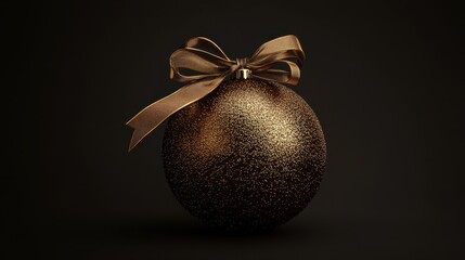 gold Christmas ball with ribbon and a bow, isolated on background. Generative AI