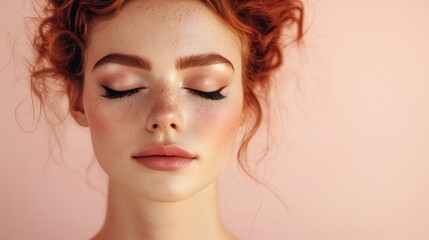 Obraz premium Makeup beauty portrait of woman with eyes closed