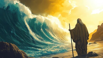Obraz premium religious motifs illustration moses and the red sea miracle