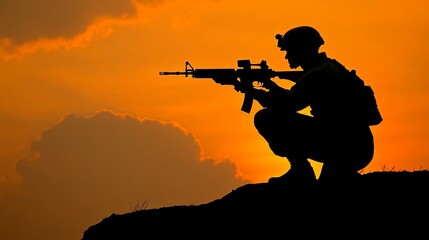 Soldier Silhouette Sunset    Military  Armed Forces   Combat   Weapon   Defense