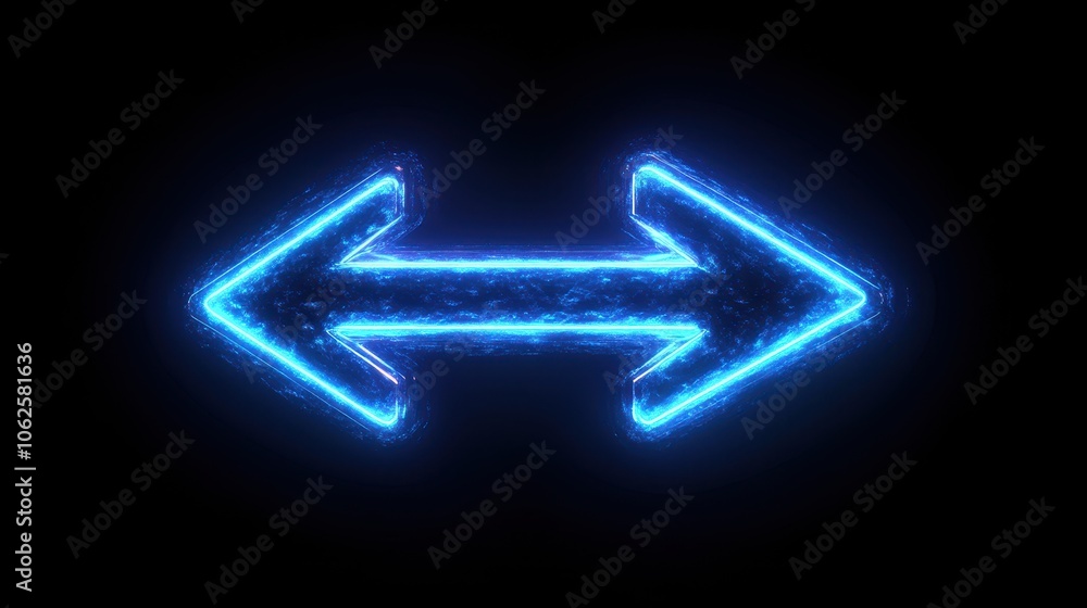 Poster abstract blue glowing lines form an arrow shape in a black background.