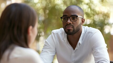 Man and Woman Talking Outdoors