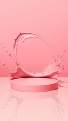 Obraz premium Stylized pink milk pour into glass with gradient pink-gray background