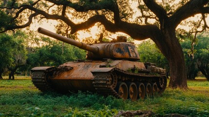 Rusty Tank Underneath a Tree at Sunset