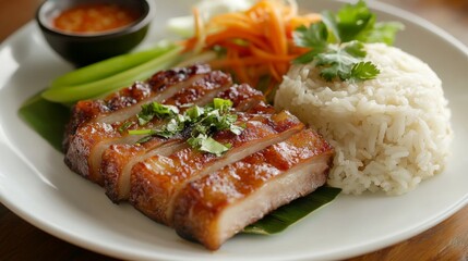 Crispy Pork Belly with Rice and Fresh Vegetables