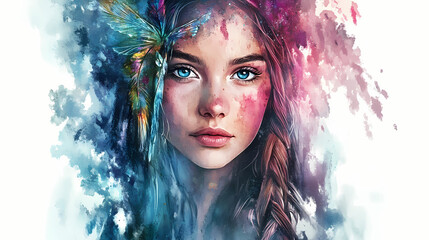 Fototapeta premium Mystic healer fantasy character watercolor. Healer Fairy. Illustration
