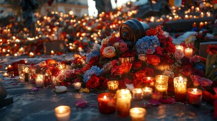 Obraz premium Memorial Candles and Flowers in Remembrance