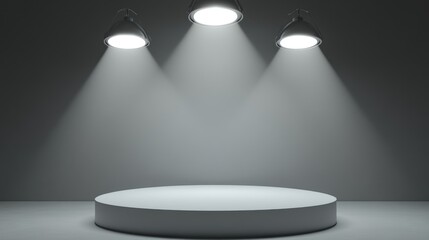 Obraz premium A Circular Platform Illuminated by Three Hanging Lamps