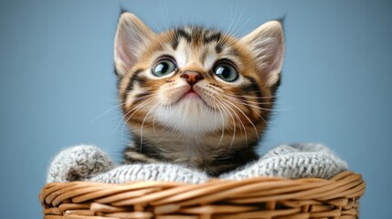 Adorable Chubby Kitten in a Cozy Basket