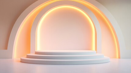 White Circular Platform with Illuminated Archway