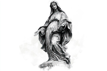 Pencil sketch art of Grace virgin Mary statue, religious design art