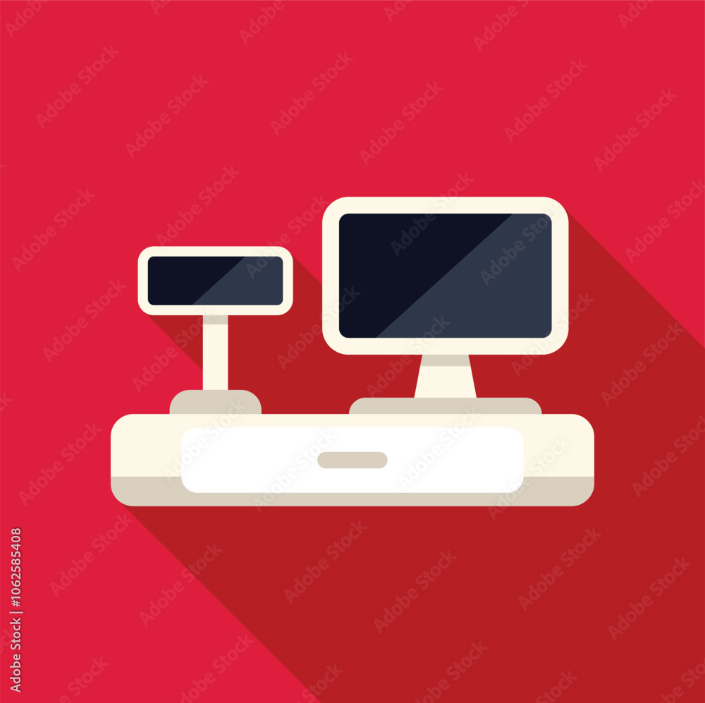 Poster modern cash register with monitor displaying accepting payments, representing retail transactions an